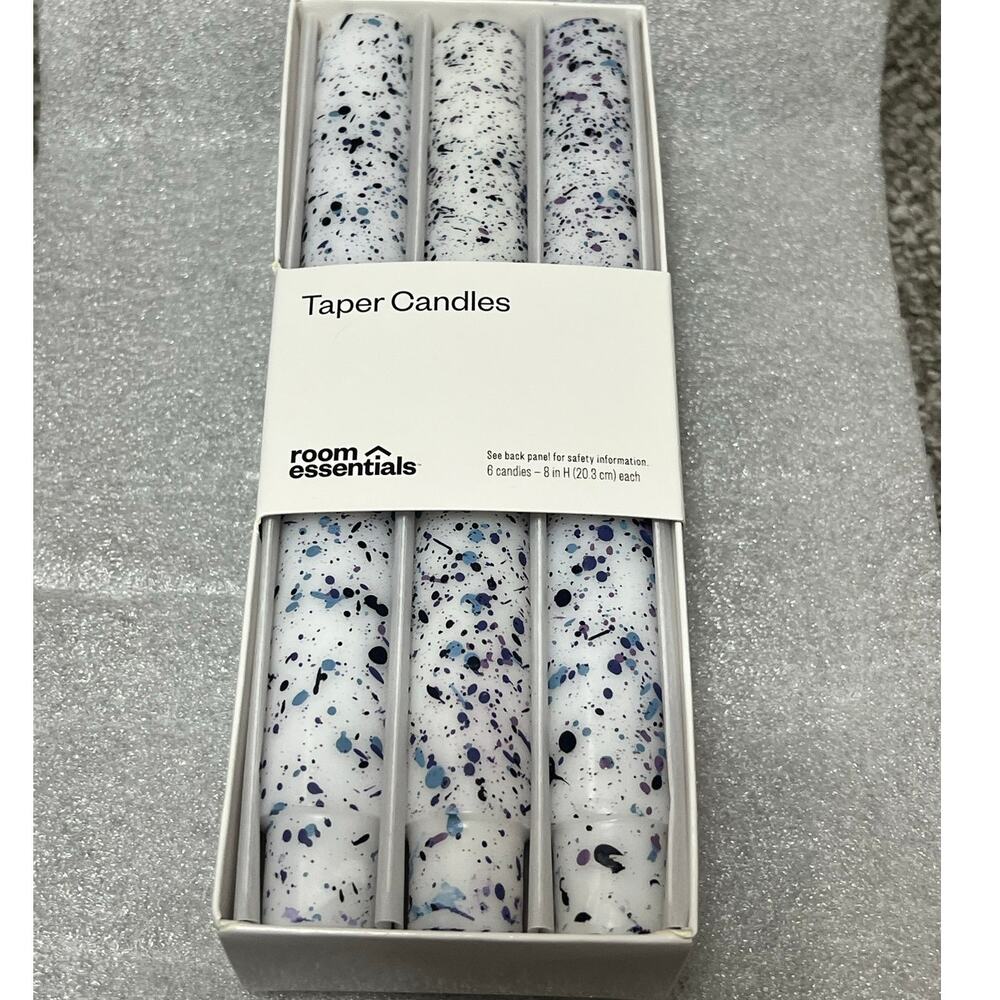 Room Essentials Taper Candles 6 Pk White Blue Splatter 8” Unscented Target New